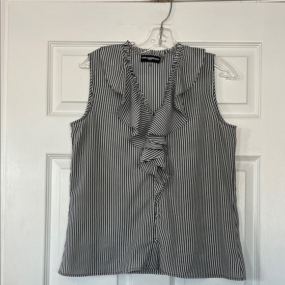 Karl Lagerfeld Tops - Karl Lagerfeld Black and White Striped Ruffle Blouse